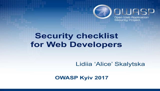 Lidiia 'Alice' Skalytska - Security Checklist for Web Developers