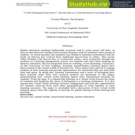 A Life-Changing Experience   Second Life As A Transformative Learning Space