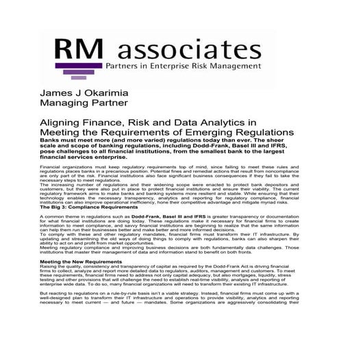 Aligning finance , risk and compliance