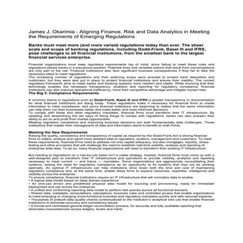 James Okarimia - Aligning Finance, Risk and Data Analytics in Meeting the Req...