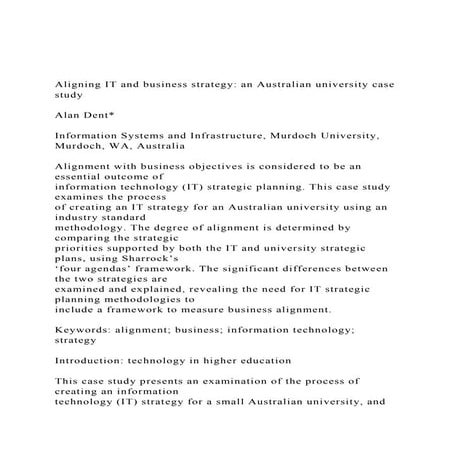 Aligning IT and business strategy an Australian university ca.docx