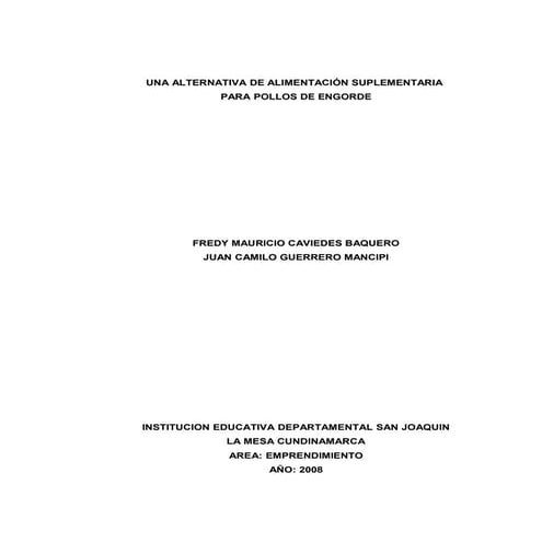 Alimentacion suplementaria para pollos de engorde