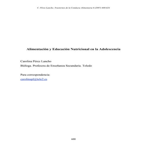 Alimentacion y educacion nutricional en la adolescencia