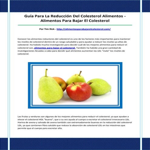 Alimentos para bajar el colesterol