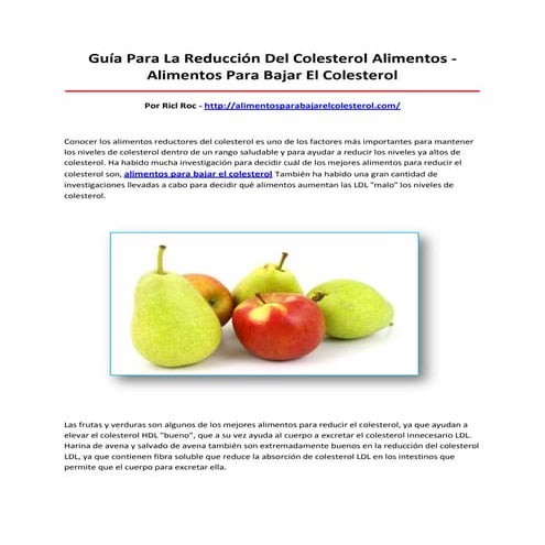 Alimentos para bajar el colesterol