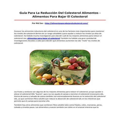 Alimentos para bajar el colesterol