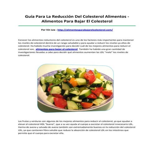Alimentos para bajar el colesterol