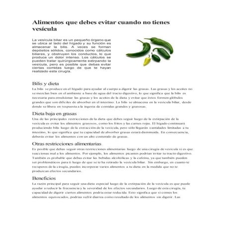 Alimentos que debes evitar cuando no tienes vesícula
