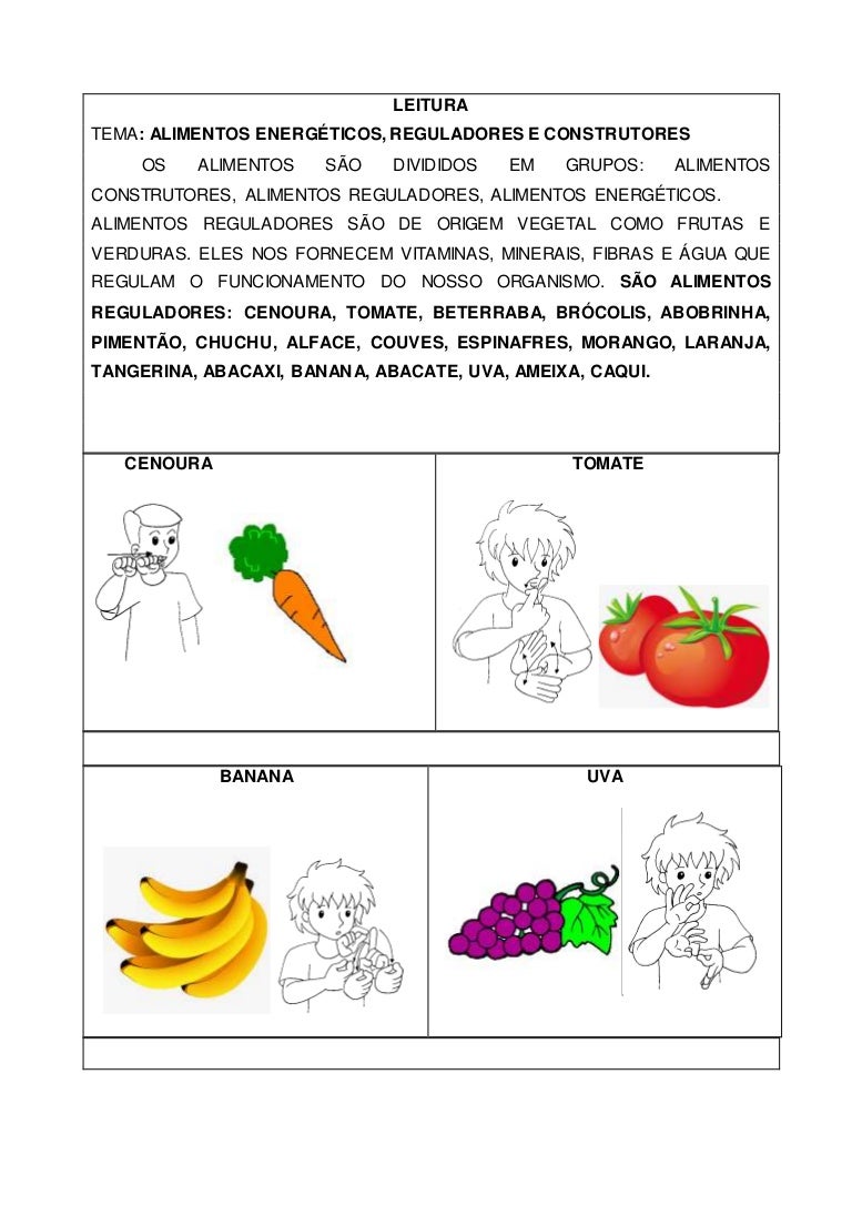 Alimentos reguladores energeticos e construtores