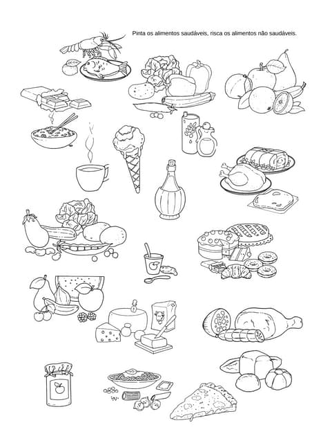 Alimentos saudáveis e não saudáveis