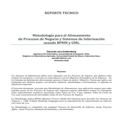 Metodología para el Alineamiento de Procesos de Negocio y Sistemas de Informa...