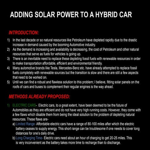 Adding Solar Power To Hybrid Cars | PPTX