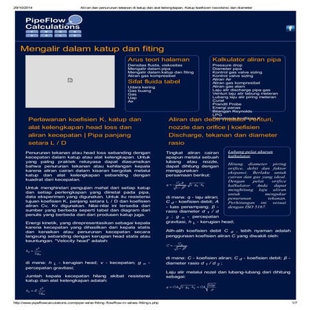 Aliran dan penurunan tek...resistensi dan diameter