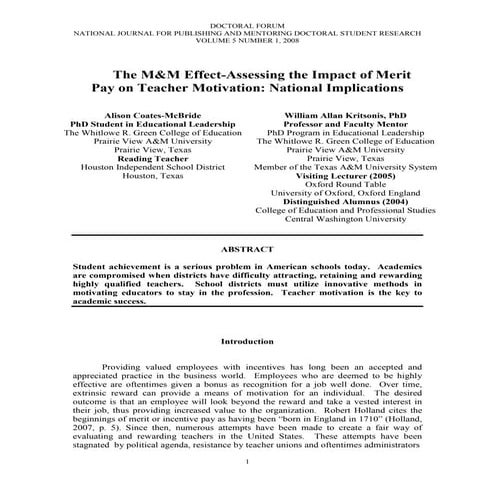 Alison Coates-McBridge and William Allan Kritsonis, PhD - Article: The M&M Ef...