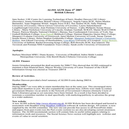 ALISS AGM 2007 Minutes