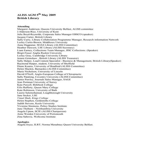 ALISS AGM 2009 Minutes