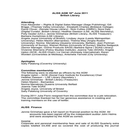 Aliss AGM  2011 Minutes