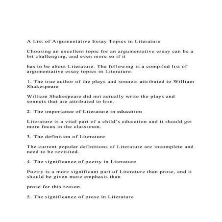 A List of Argumentative Essay Topics in Literature Choosin.docx