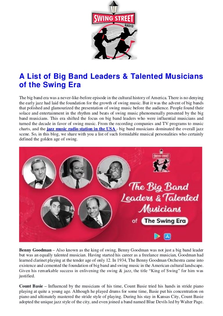 A list of big band leaders & talented musicians of the swing era