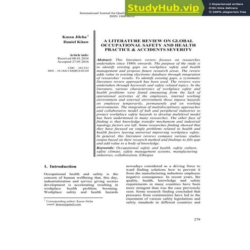 A LITERATURE REVIEW ON GLOBAL OCCUPATIONAL SAFETY AND HEALTH PRACTICE ...