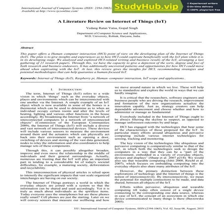 A Literature Review On Internet Of Things (IoT)