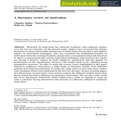 A Literature Review On Motivation | PDF | Business Administration ...