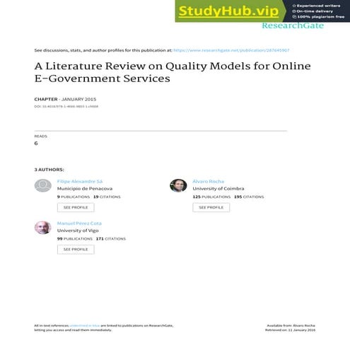 A Literature Review On Quality Models For Online E-Government Services ...