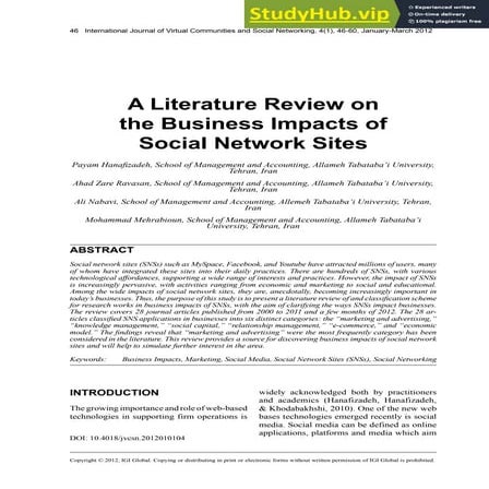 A Literature Review On The Business Impacts Of Social Network Sites