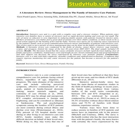 A Literature Review Stress Management In The Family Of Intensive Care ...