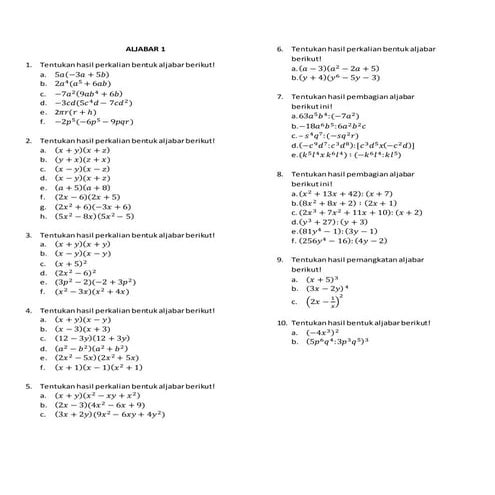 SOAL OPERASI BENTUK ALJABAR