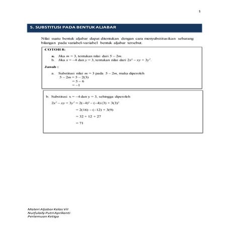 MATERI ALJABAR KELAS VII