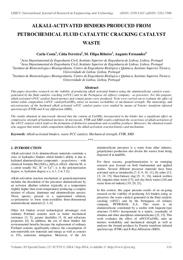 Alkali activated binders produced from petrochemical fluid catalytic