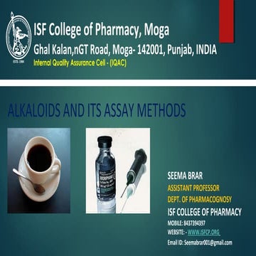 ALKALOIDS AND ITS ASSAY METHODS