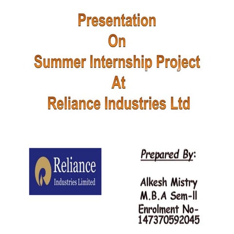 Alkesh ppt reliance summer training report on working capital