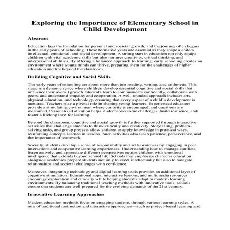 Exploring the Importance of Elementary School in Child Development