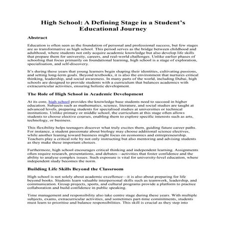High School: A Defining Stage in a Student’s Educational Journey