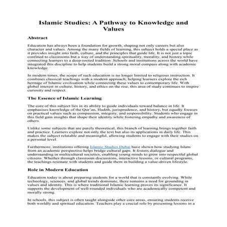 Islamic Studies: A Pathway to Knowledge and Values