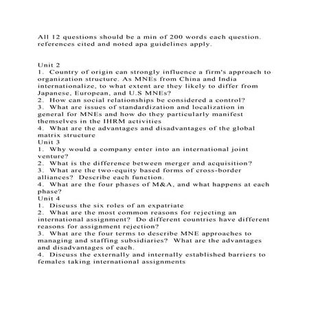 All 12 questions should be a min of 200 words each question.  refere.docx