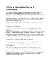 All About Blower Door Testing Certification All About Blower Door Testing Certification