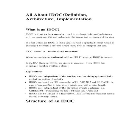 All about idoc definition architecture, implementation