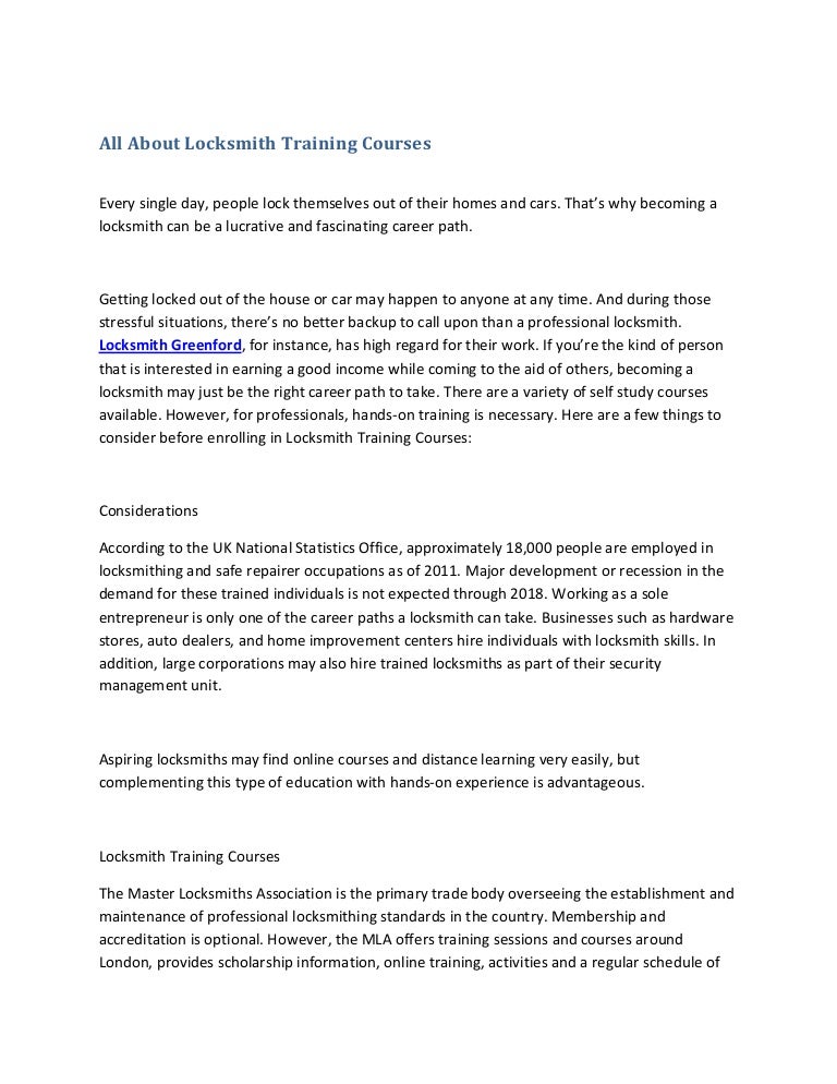 All About Locksmith Training Courses