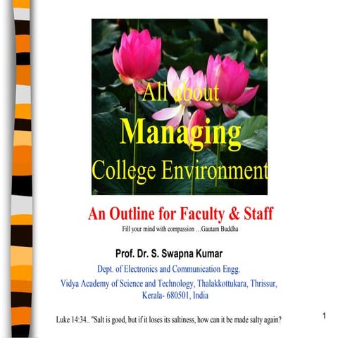 All about managing college environment  dr. s. swapna kumar