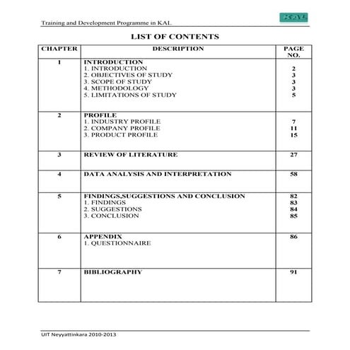 Training and Development in KAL
