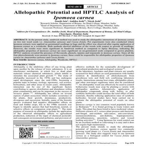 Allelopathic Potential and HPTLC Analysis of Ipomoea carnea