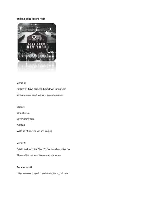 Alleluia jesus culture lyrics