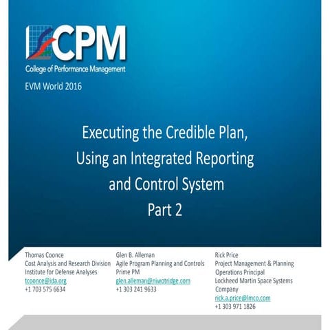 Creating Credible Plans, Integrating Reporting and Control Systems - Part 2