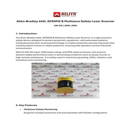 Allen-bradley 442L-sfznmz B Multizone Safety Laser Scanner 24V 55W Ip65