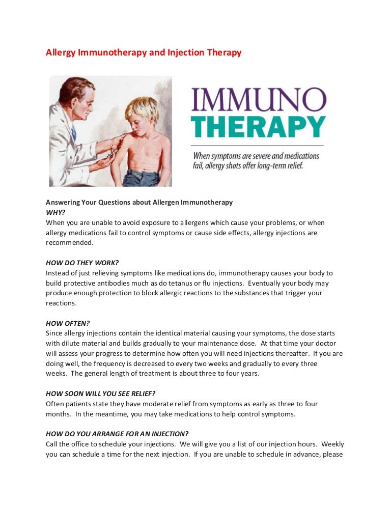 Allergy immunotherapy and injection therapy
