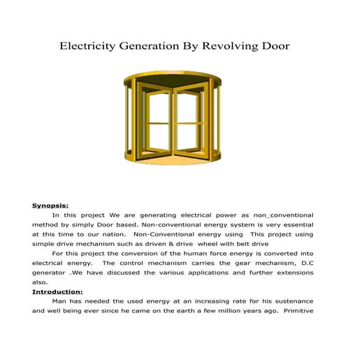 diploma & degree final year engineering project power gen from roteting door
