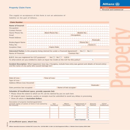 Allianz Glass Claim Form